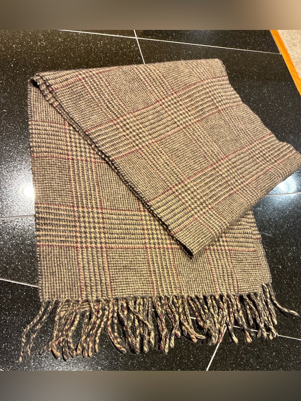 Scarf 100% Lambswool Woven Plaid Fringe Rectangle Made in Italy